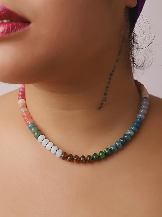 71ICHSI834L._AC_SY695_ Boho Hippie Colorful Crystal Beaded Choker Necklace - Image 4