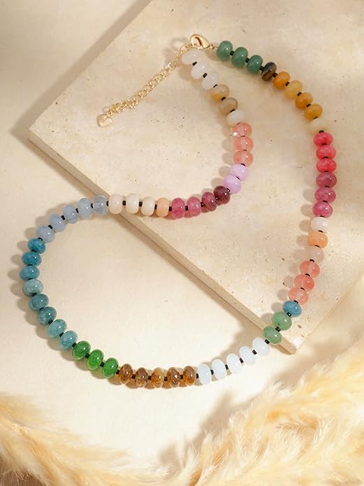 71afQNxdfLL._AC_SY695_ Boho Hippie Colorful Crystal Beaded Choker Necklace - Image 2