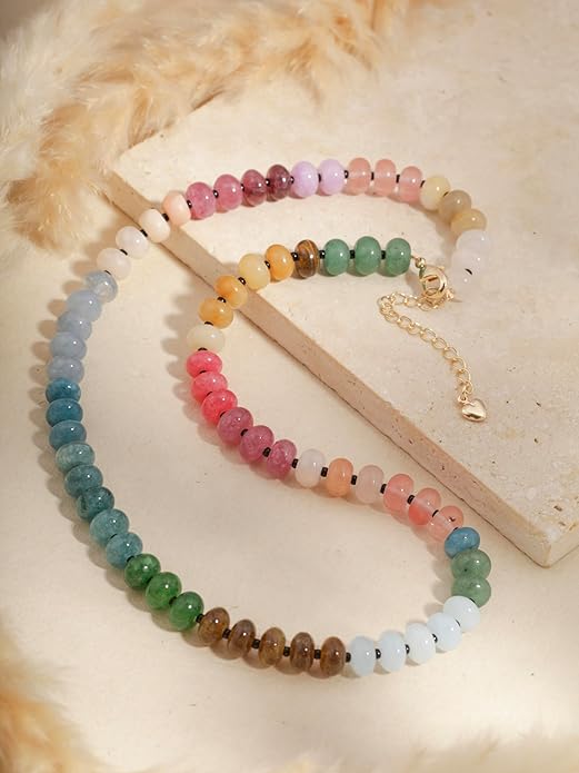 71fBa59SalL._AC_SY695_ Boho Hippie Colorful Crystal Beaded Choker Necklace - Image 3