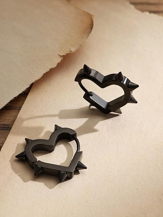 81p3R63J7tL._AC_SY695_ Grunge Emo Punk Y2K Spike Heart Hoop Earrings - Image 3